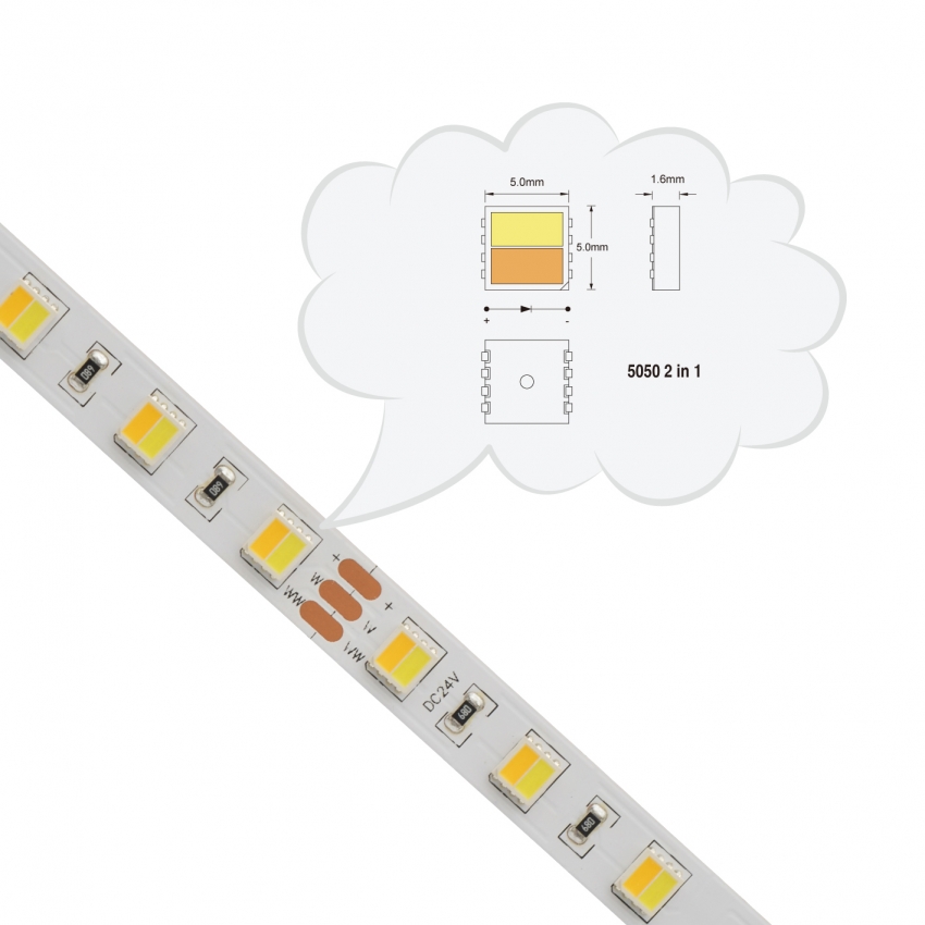 5050 2in1 Tunable White LED Strip 60Leds/m-3